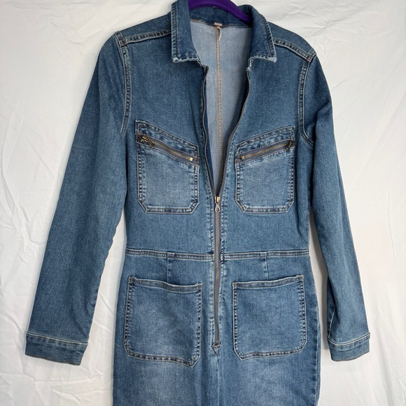 Free People Lennox Denim Jumpsuit Size M - Picture 2 of 6